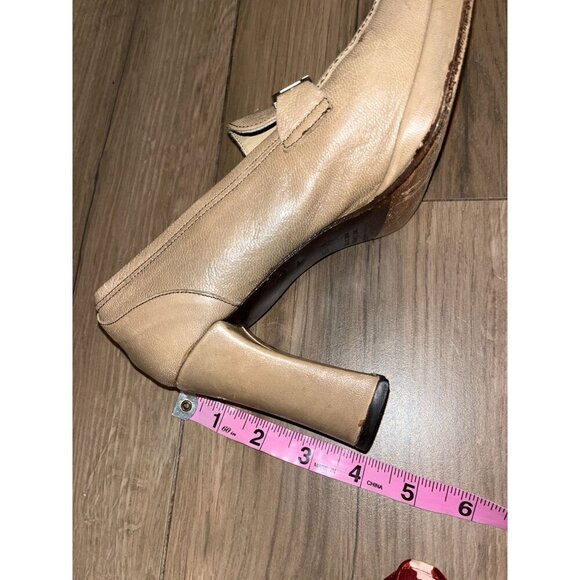 DOLCE & GABBANA  Vintage Beige Leather Square-Toe Slip-On Heeled Loafers Women's - Picture 9 of 10